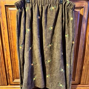 SHEIN Brown Corduroy Skirt with Floral Embroidery
